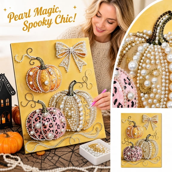 Pumpkin Diamond Art Kits for Adults,Special Shape Diamond Art Kits for Fall, DIY 3D Plastic Pearl Painting Kit for Home Decoration 11.8 x 15.7 inch
