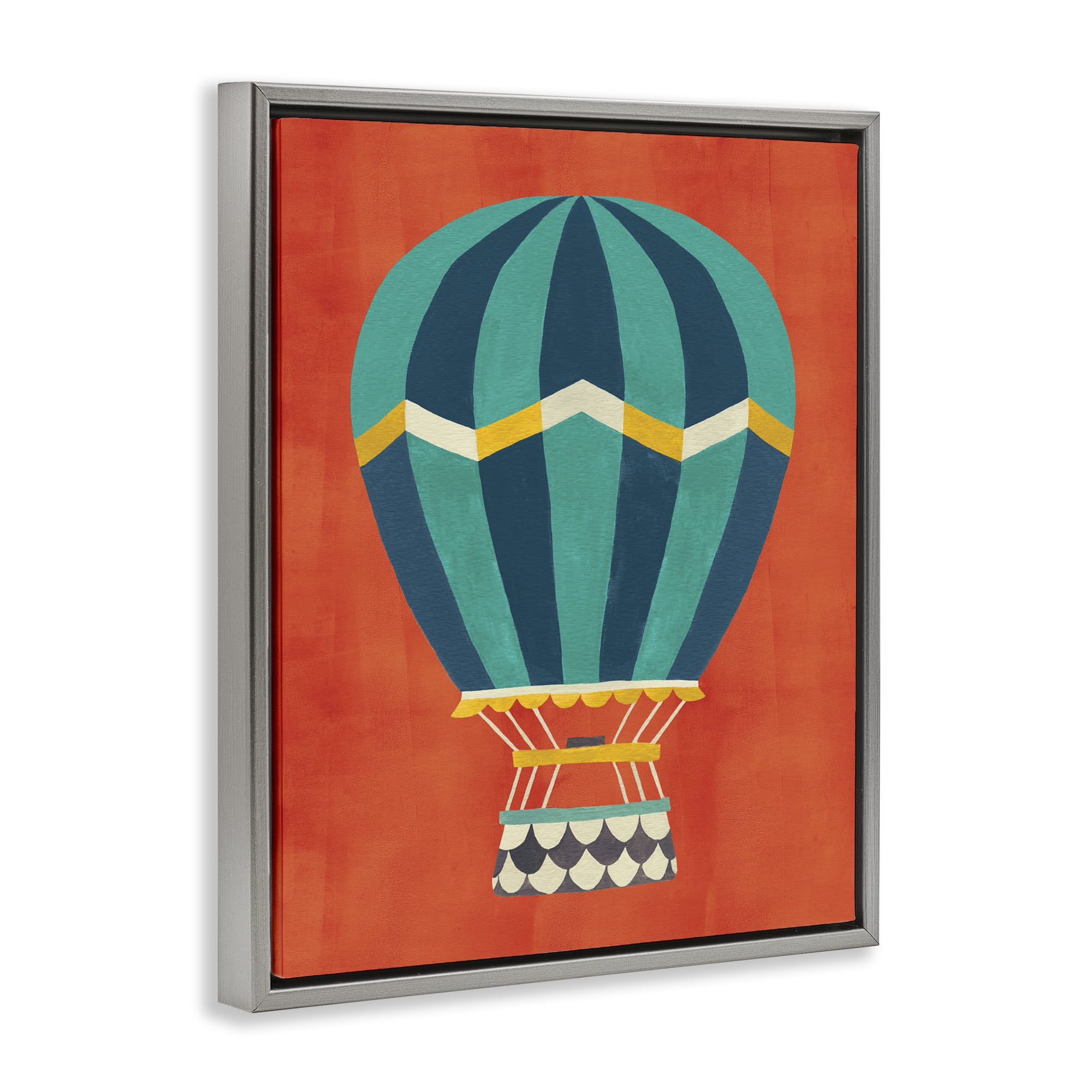 Stupell Industries Hot Air Balloon on Red Transportation Painting Gray Floater Framed Canvas Art Print Wall Art, 17 x 21