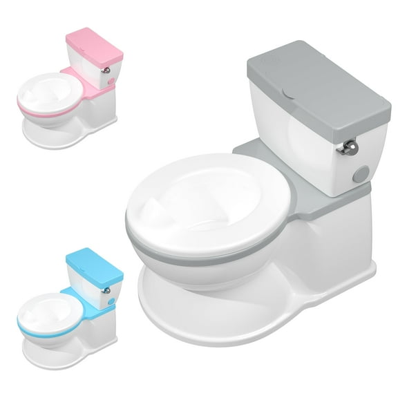 2-in-1 Toddler Potty Training Toilet with Flushing Sound,Grey – Detachable Seat for Boys & Girls, Wipes & Toilet Paper Storage, Easy Clean