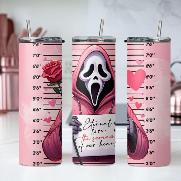 [NO STRAW] Horror Valentine Tumbler, Pinky Horror Tumbler, Stainless Steel Skinny Tumbler Cup with Straw & Lid, 20oz Valentine Day Sublimated Tumbler