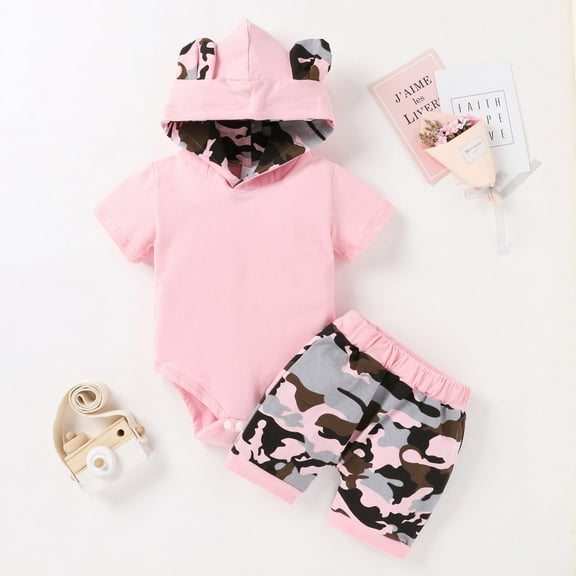 Vedolay Summer Sets Girl 2 Piece Girls Summer Shorts Set Kids 2Pcs Plaid Sport T-Shirt and Shorts Set,Pink 12-18Months