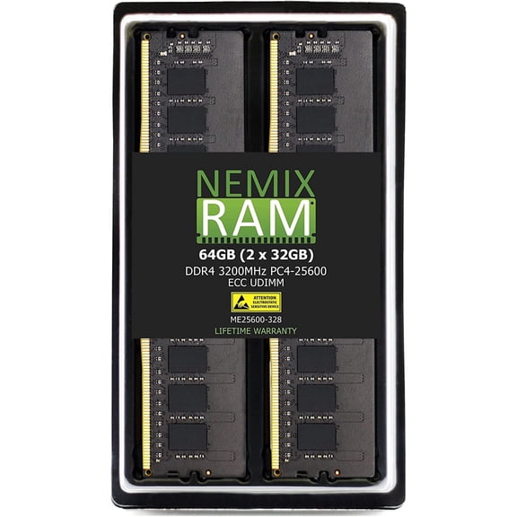 memory NEMIX RAM 64GB 2x32GB DDR4-3200 PC4-25600 2Rx8 ECC Unbuffered Memory