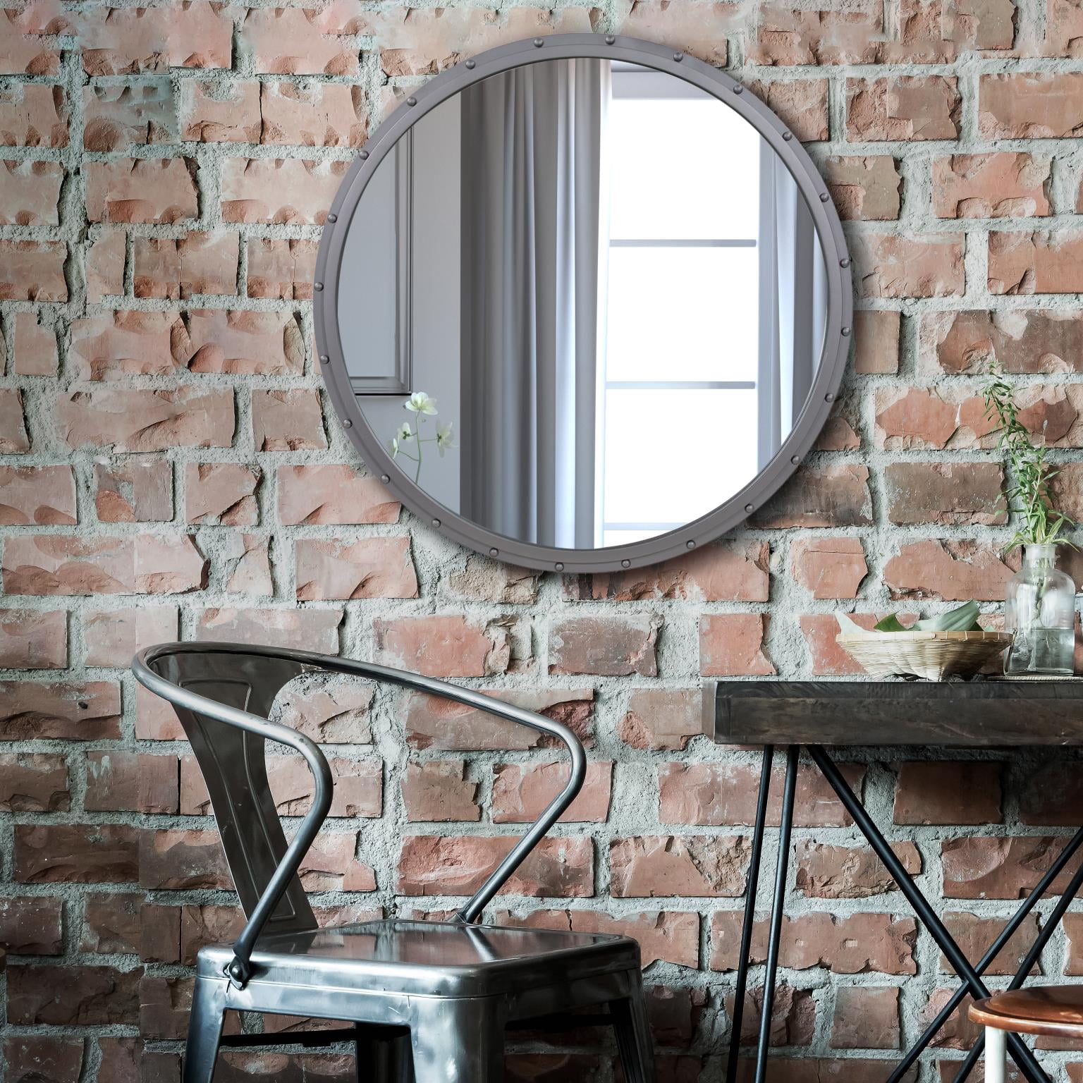 Tyler Dillon Metal Framed Industrial Mirror with Rivet Details