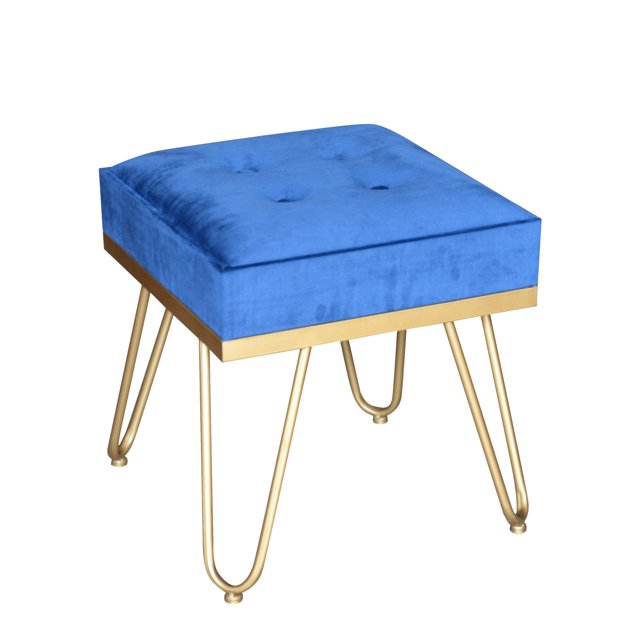 Jessar - Velvet Ottoman/Footstool with Metal Base, 15.7" x 15.7" x 17.3", Blue