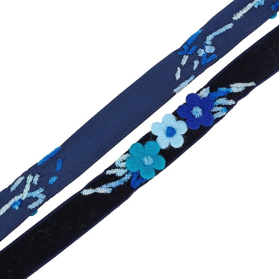 1 Yard Floral Velvet Ribbon Dark Blue Single Faced Ribbon Flower Velvet Ribbon Trim for Gift Wrapping DIY Clothing Holiday Christmas Decor