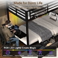 thumbnail image 3 of Miniyam Twin XL Over Twin XL Bunk Bed with Foldable Desk, Charging Station, 2 Drawers and LED Light, Metal Bed Frame, Black, 3 of 9