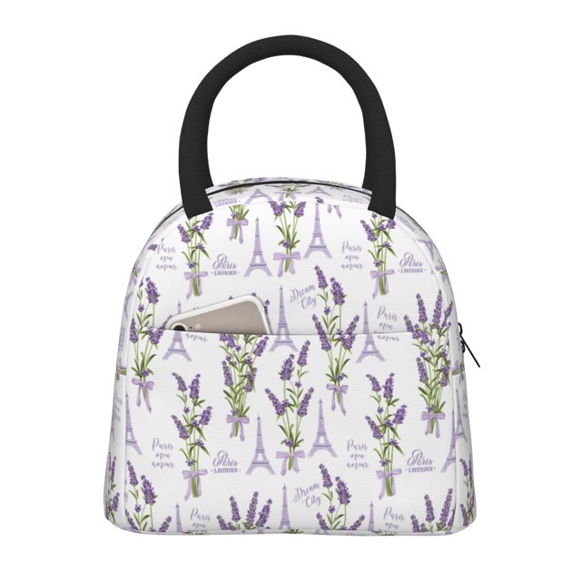 Easygdp Lavender Flowers Bolsa de Almuerzo Insulada Grande, Forro de Aluminio, Diseño Espacioso, a Prueba de Fugas, Ideal para Trabajo, Picnics, Viajes y Actividades al Aire Libre
