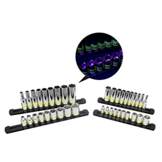 Astro Pneumatic Tool AO4138 0.25 & 0.37 in. Hi-Vis Glowing Drive Shallow & Deep 6 Point Metric Socket Set - 38 Piece
