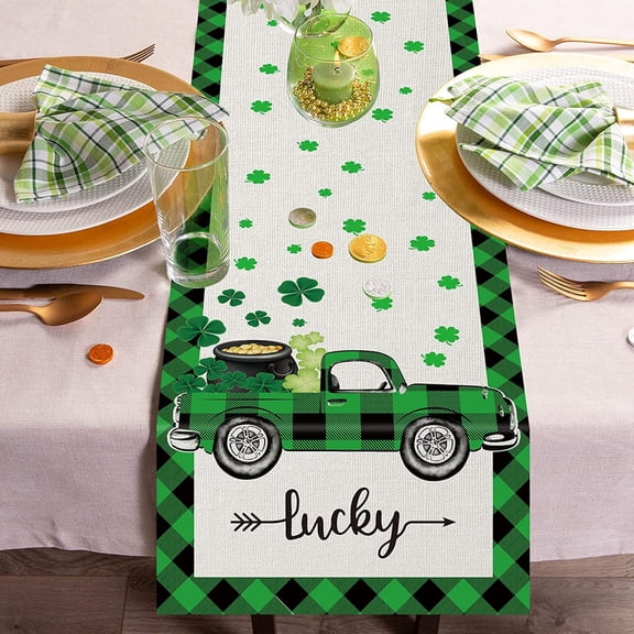 St. Patrick''s Day Table Runner 71 inches, Spring Lucky Shamrock Green Table Runners for Kitchen Dining Coffee, Buffalo Plaid Rectangle Table Decoration for Indoor Outdoor Holiday Home Party Decor