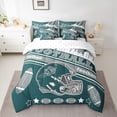 thumbnail image 3 of Feelyou Teal Football Helmet Bedding Comforter Set 7 Pieces for Boy, Grey Rugby Soccer Full Bedding Set, Cartoon Stars Print Reversible Fitted Sheet Flat Sheet, Lightweight Room Decor, 3 of 8