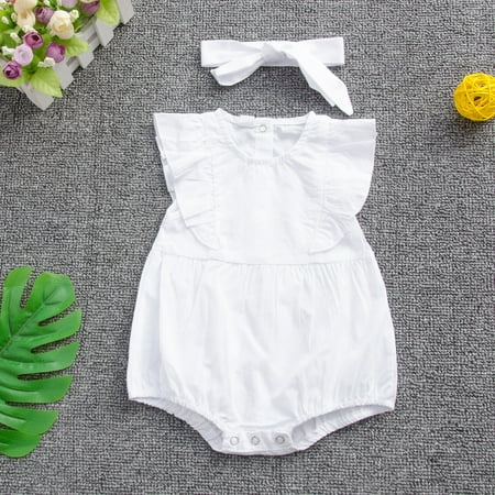 

THE WILD Toddler Girls Solid Ruffle Romper Bodysuit Clothes Outfits+Headbands
