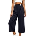 thumbnail image 2 of Noric Women's High Waist Wide Leg Capri Pants with Button Casual Loose Fit Summer Dressy Trousers, 2 of 8
