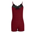 thumbnail image 4 of Kaemgyyd Sleepwear for Women Summer Lace Spaghetti Strap Sleeveless Pajama Rompers Soft Ribbed Knit Slim Bodysuit Jumpsuit, 4 of 6