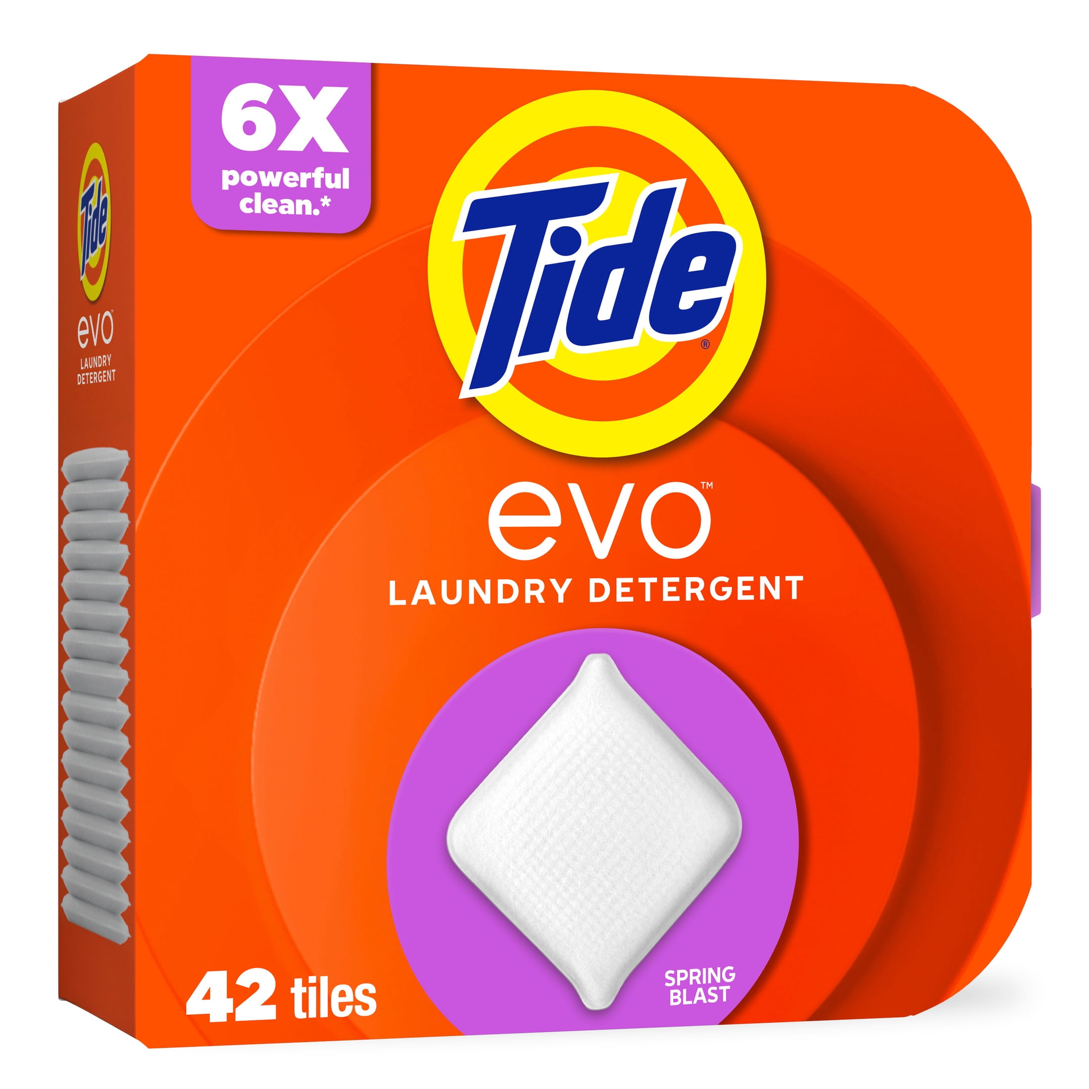 (4 pack) Tide Evo Laundry Detergent Tiles, 100% Concentrated, 6X Cleaning Power, Spring Blast Scent, 42 Count