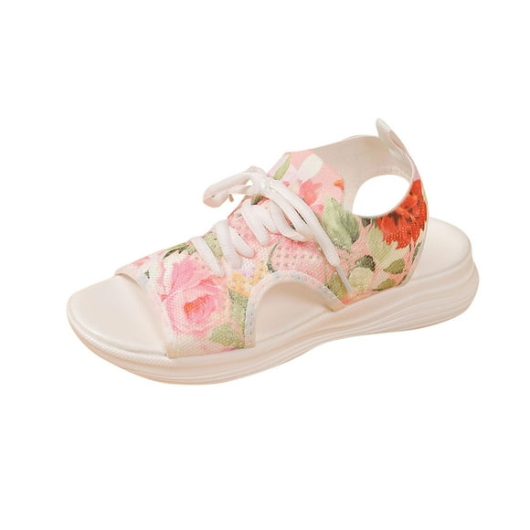 Hopeusnice Sandals for Women Open Toe Breathable Soft 100%Polyester Materials Summer Shoes Women's Sandals Flat Heel Trendy Non-Slip Rubber Sole Flexible Walking Shoes Pink 38