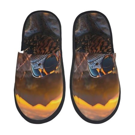 Balery Lizard With Sunglasses Sunset Slient Indoor Furry Fleece Comfort House Shoes Soft Non-Slip Home Shoes Cotton slippers House Slippers-- Large