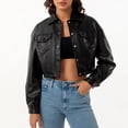 thumbnail image 4 of Brglopf Womens Cropped Faux Leather Bomber Jacket Casual Button Collared Coat Moto Biker Short Jackets Outwear with Pockets(Black,M), 4 of 8