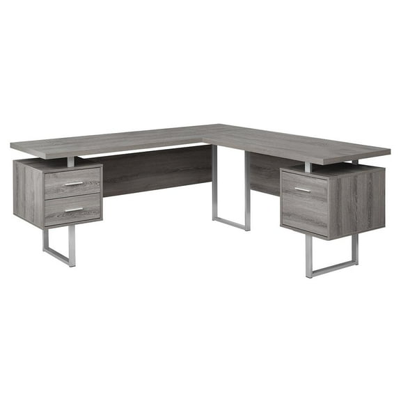 Computer Desk - L-Shaped / Corner / 3 Drawers / Metal Legs / Reversible - 71"L X 71"W - Espresso / Silver