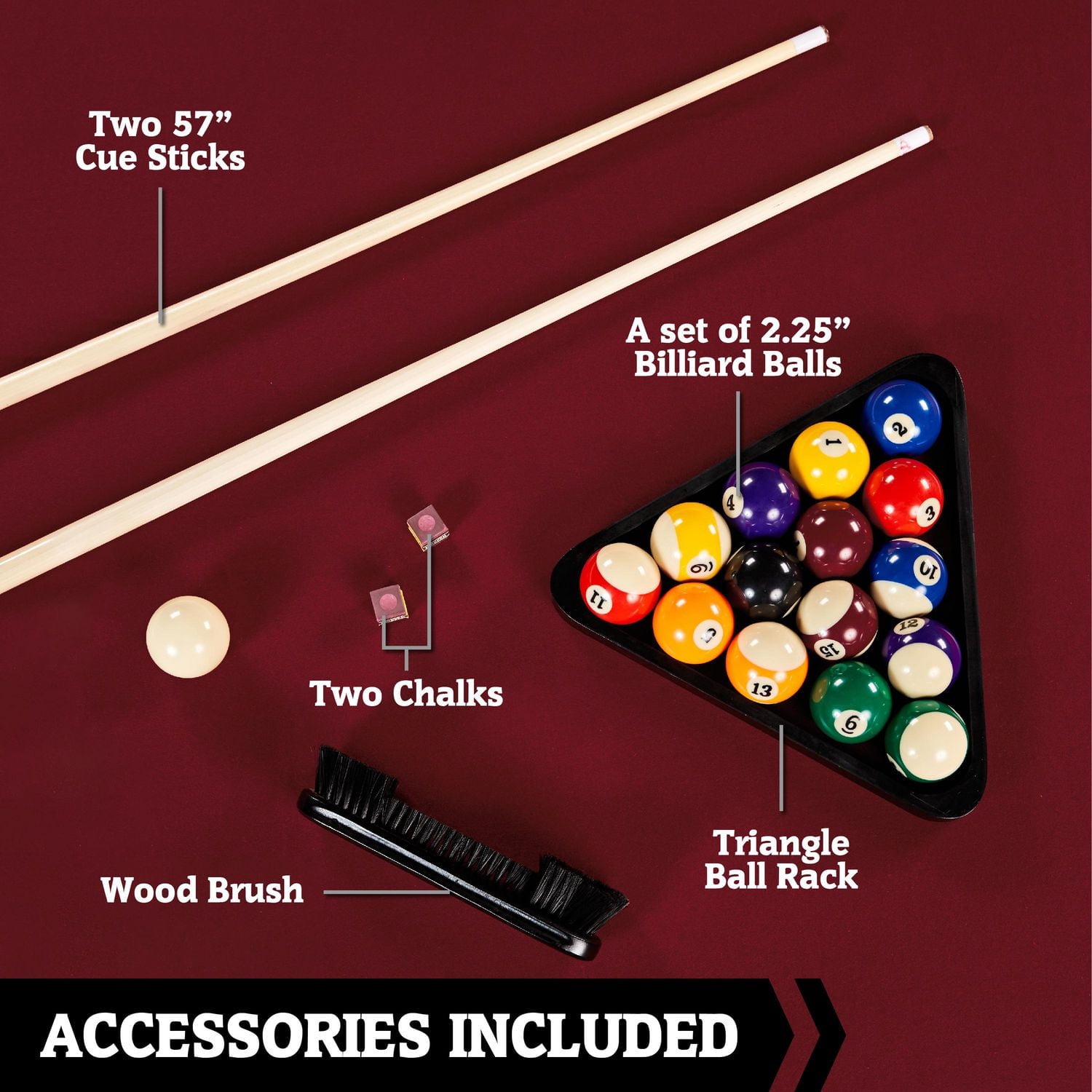 7 ft Edgewood Indoor Black Pool Table, Billiard Accessories Included, (84 in x 44 in), by Hall of Games