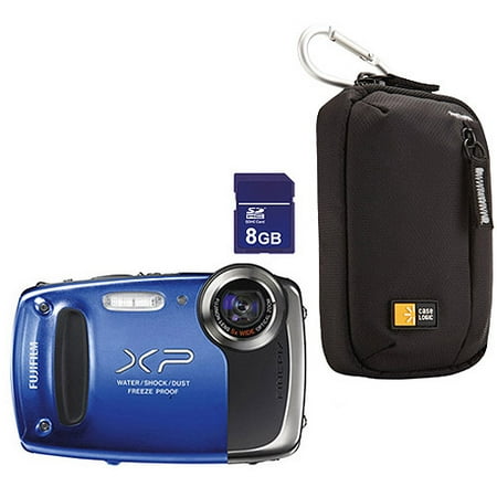 Fujifilm FinePix XP55 Blue 14MP Digital Camera w/ 5x Optical Zoom Value Bundle with 8GB SD Card and Case