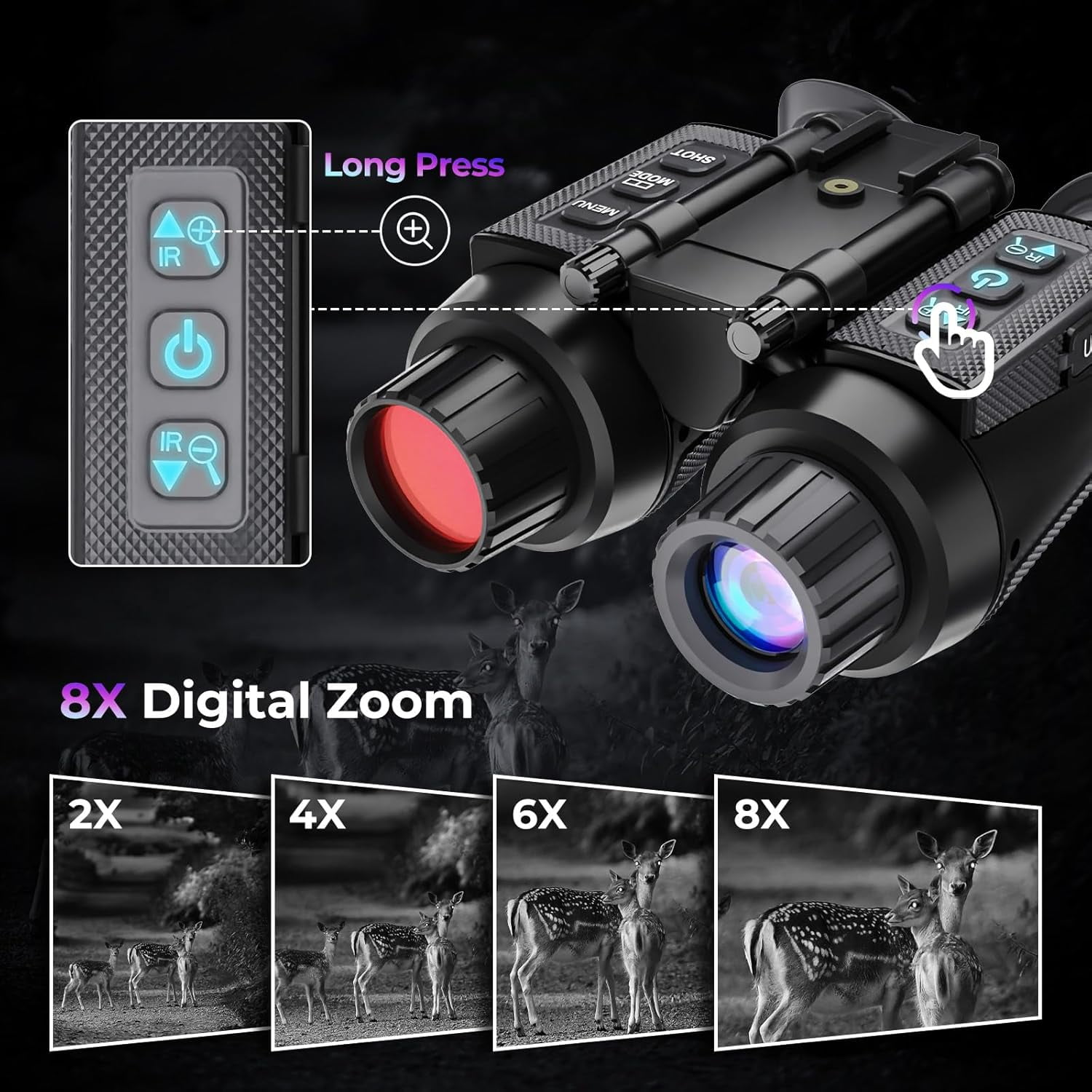 Aorsher 4K HD Night Vision Goggles Military Tactical, 8X Digital Zoomx Night Vision Binoculars for Adults, Head Mounted Infrared NVG with 32GB Memory Card for Hunting Camping Outdoor