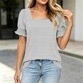 thumbnail image 4 of Haivin Women's T-Shirt, Casual Striped Print with Square Neck and Lace Trim, Short Sleeve for Everyday Wear, 4 of 7