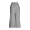 thumbnail image 4 of Women's Striped Linen Capris Straight Leg Elastic Waisted Dress Casual Cropped Trousers for Work Travel Gray XL, 4 of 9