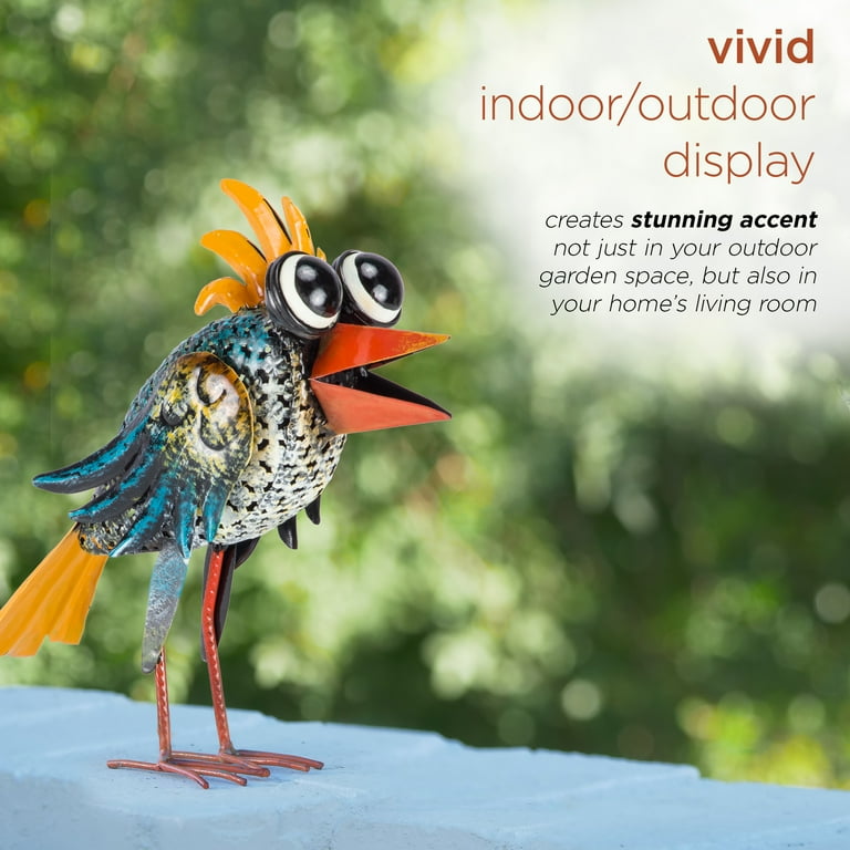 Alpine 11 In. H. Iron Quirky Wide-Eyed Blue Bird Lawn Ornament