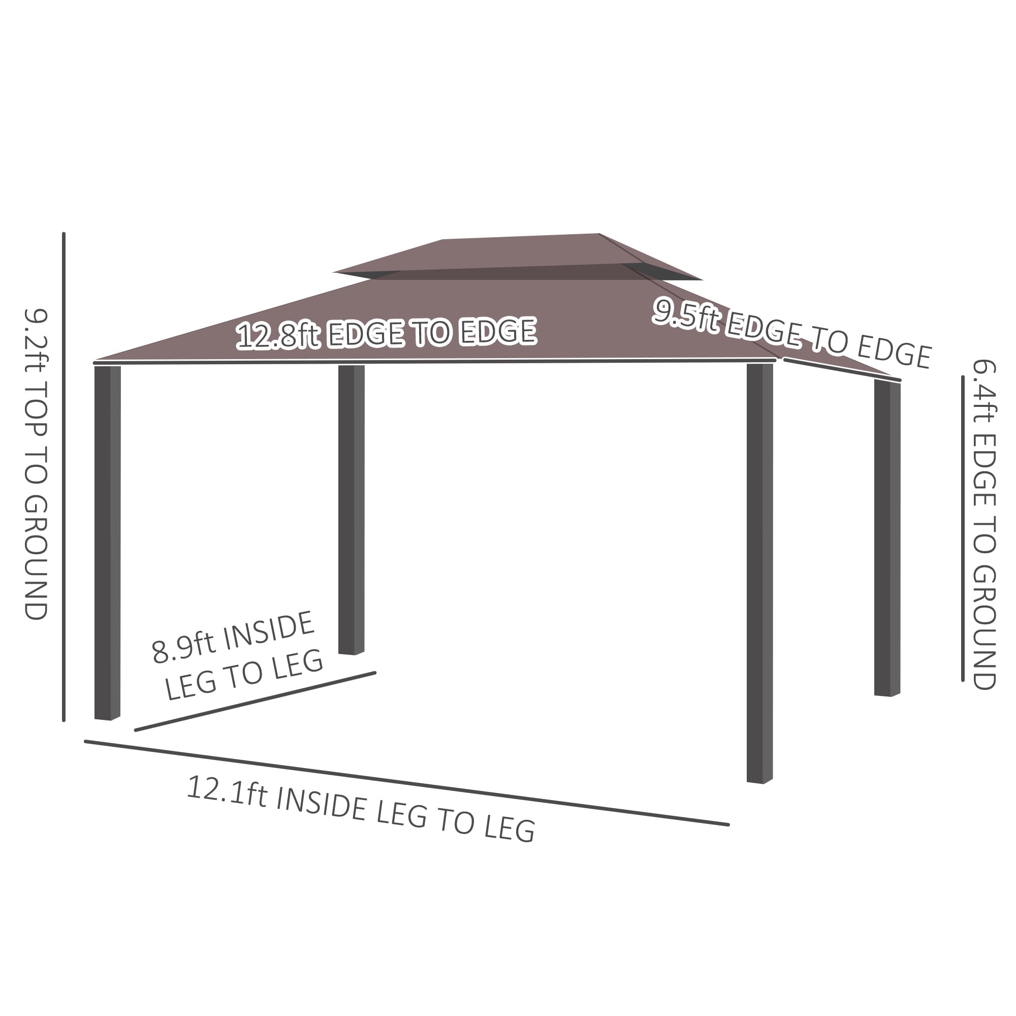 Outsunny 9.2 ft x 12.8 ft Patio Gazebo, Aluminum Frame for Outdoor, Coffee