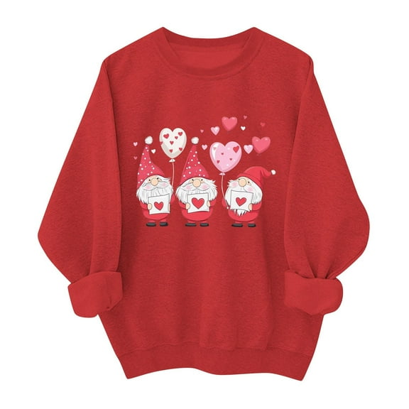 AuroraX Red Women's Sweatshirt,Long Sleeve Gnome Graphics Crewneck Loose Fit Pullover Valentines Holiday Cotton Tunic Sweatshirt Birthday Gifts for Women