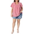 thumbnail image 2 of Agnes Orinda Women's Plus Size Gingham Top Tie Front Ruffle V Neck Short Sleeve Plaid Blouse Dressy Casual Summer Shirt 1X Red, 2 of 6