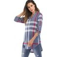 thumbnail image 3 of Women Roll-Up 3/4 Sleeve Plaid Shirt Tunic V Neck Casual Pullover Blouses Tops, 3 of 7