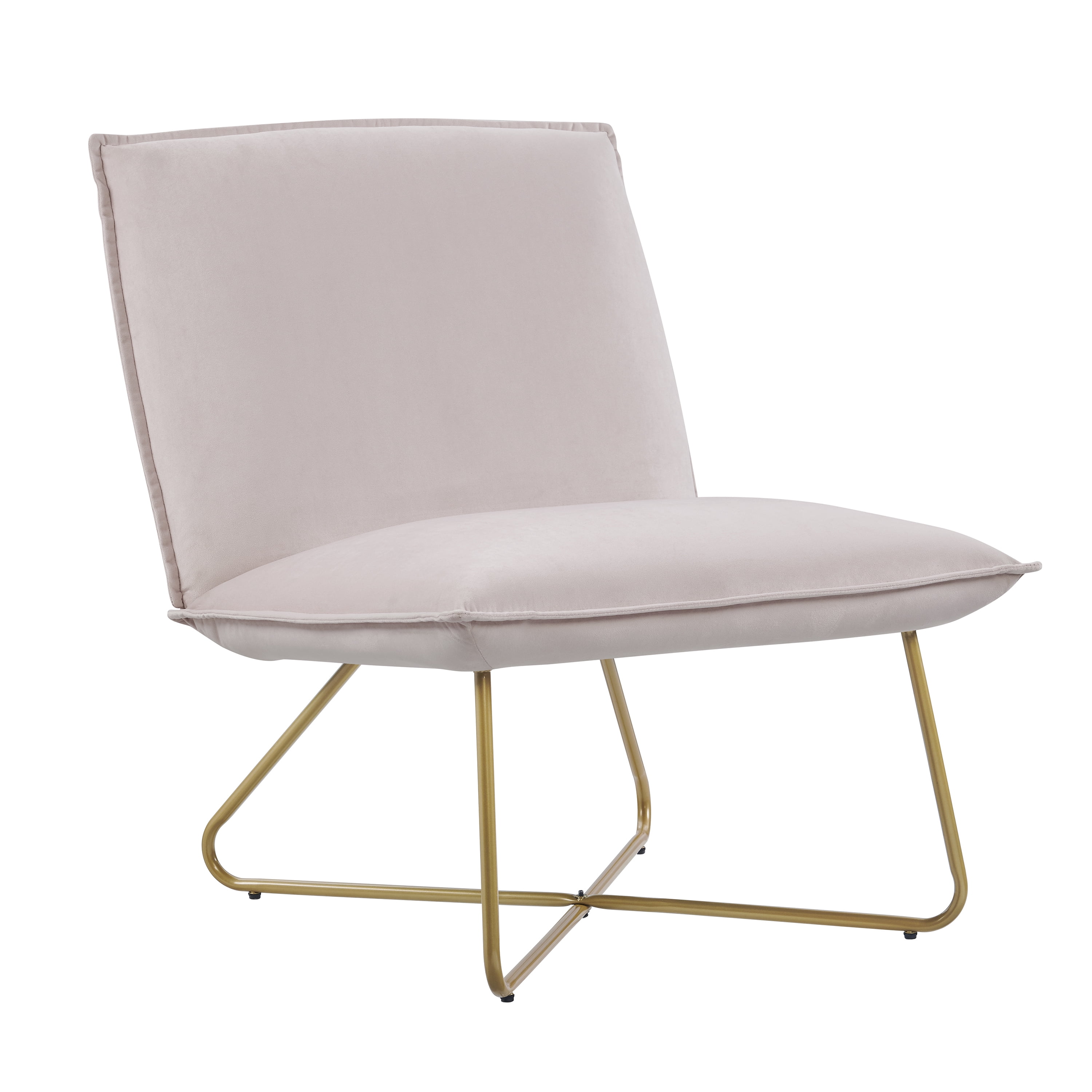 Linon Kinard Pillow Accent Chair with Gold Metal Legs, Pink Velvet