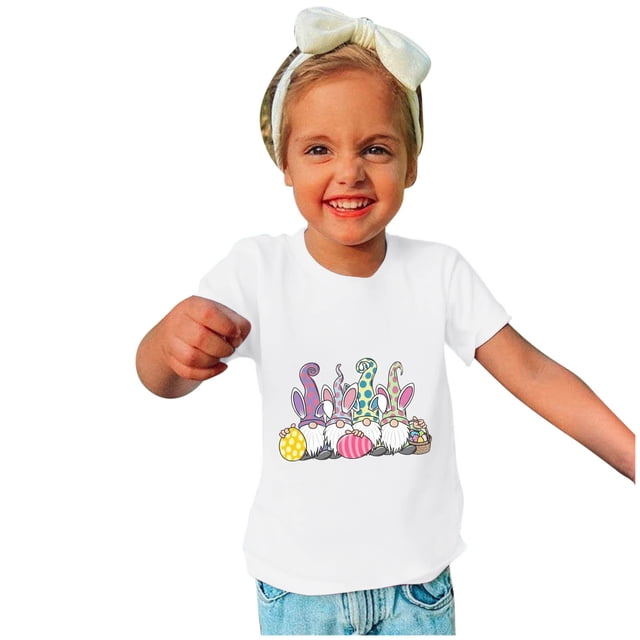 TIMIFIS Easter T-Shirts pour Enfants Garçons Filles Imprimé Œufs Mignons Gnomes Manches Courtes T-Shirt Col Rond Été, 9 Ans