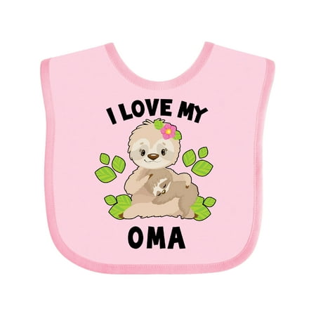 

Inktastic Cute Sloth I Love My Oma with Green Leaves Gift Baby Boy or Baby Girl Bib
