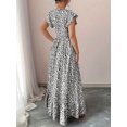 thumbnail image 6 of Women'S V Neck Floral Print Maxi Dress with Ruffle Sleeves and Smocked Waist Black L, 6 of 7