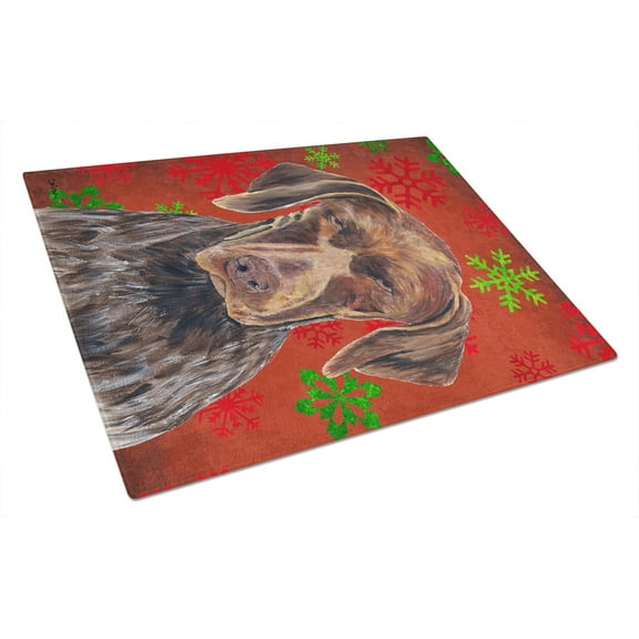 German Shorthaired Pointer Red Snowflakes Holiday Christmas Glass Cutting Board Large