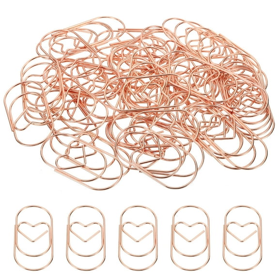 Uxcell Paper Clip Heart-Shaped Cute Decorative Fun Clips Bookmarks 2 Inch Rose Gold, Pack of 50
