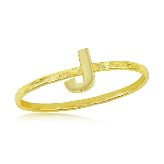 Daily Delight TheJewelryHut Designer Sterling Silver 'J' Initial Hammered Band Ring - Gold Plated
