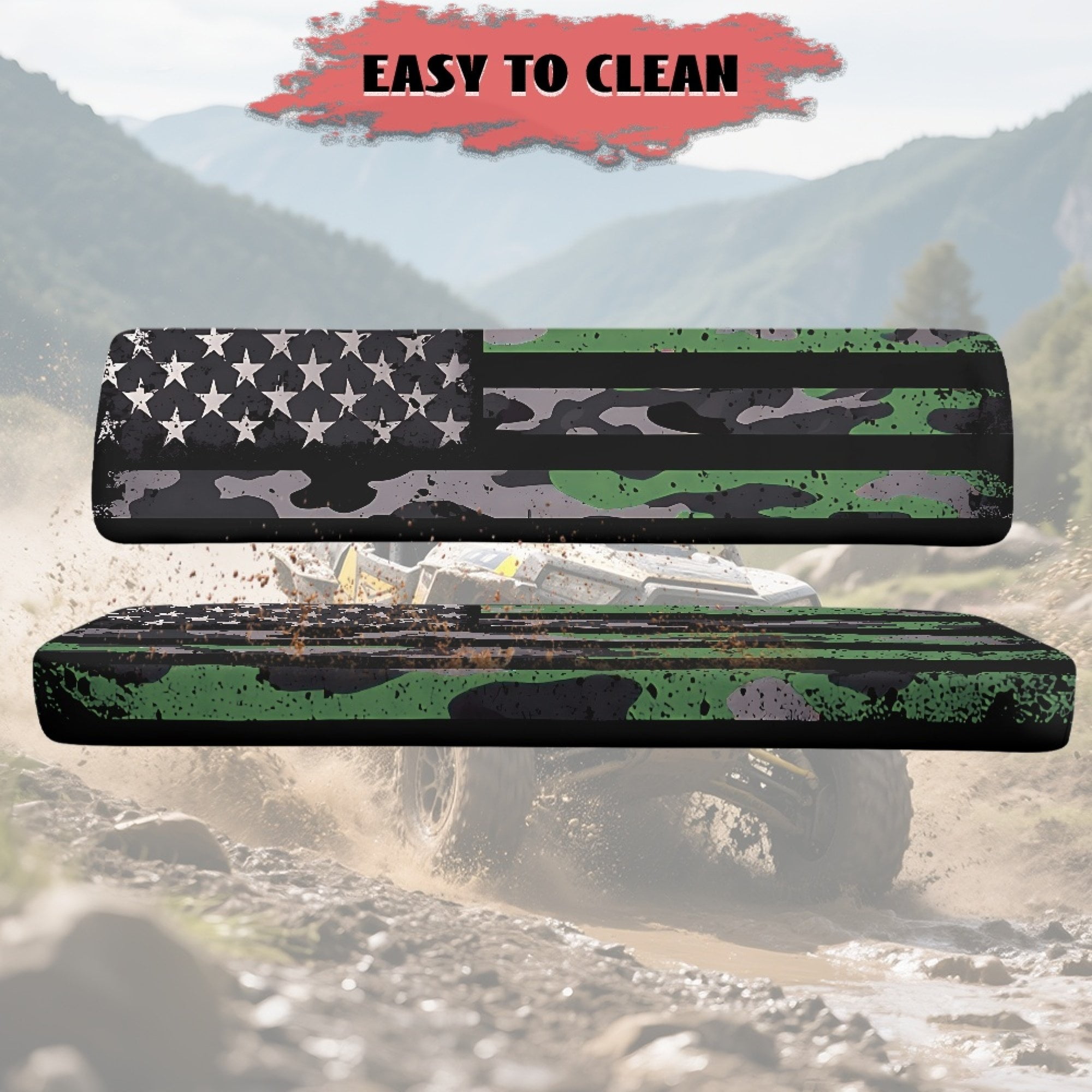 ZIATUBLES 2-Pack Waterproof UTV Seat Covers, American Flag Camo Replacement Bench Seat Protectors Compatible with Kawasaki Mule 3000 3010, Wear-Resistant Polyester UTV Seat Decor Covers