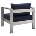 thumbnail image 6 of Lounge Sectional Sofa Chair Table Set, Sunbrella, Fabric, Aluminum, Metal, Silver Blue Navy, Modern Contemporary Urban Design, Outdoor Patio Balcony Cafe Bistro Garden Furniture Hotel Hospitality, 6 of 10