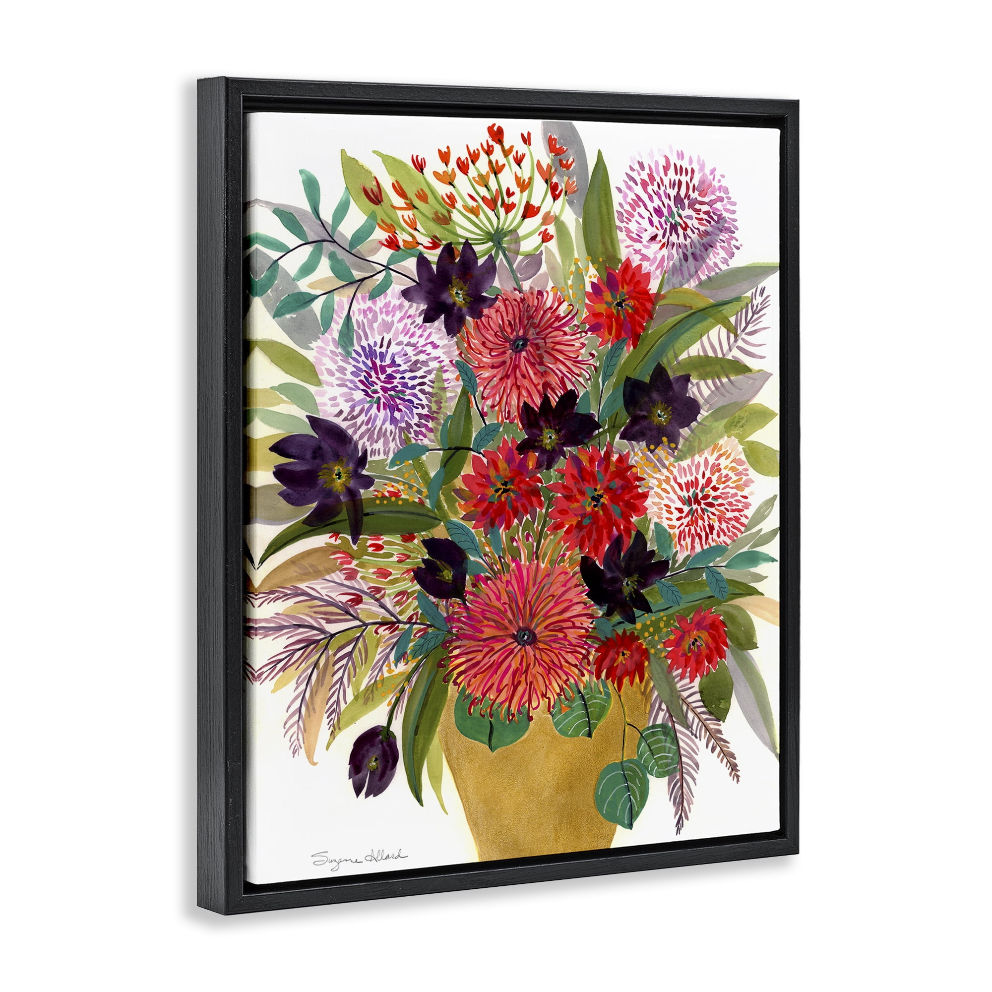 Stupell Industries Celebration Flower Bouquet Black Framed Floater Canvas Wall Art, design by Suzanne Allard