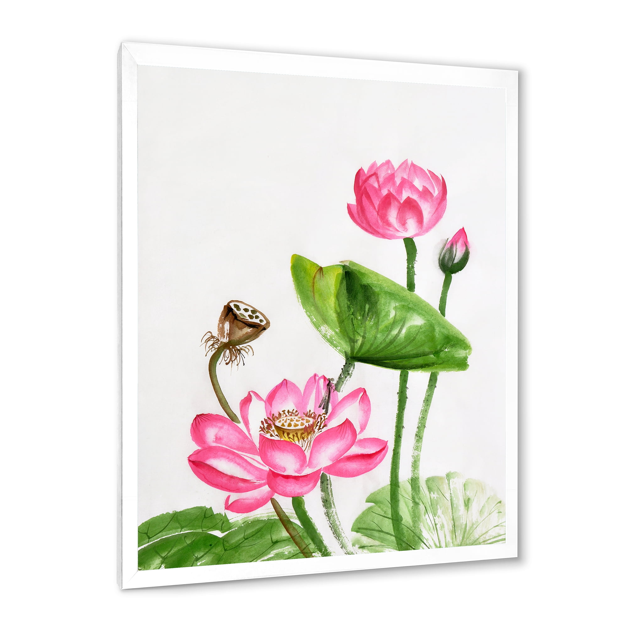 Designart 'Ancient Pink Lotuses In The Pond III' Traditional Framed Art Print