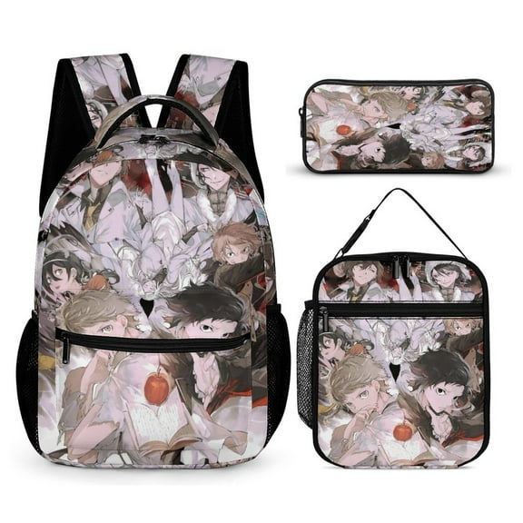 Bungo Stray Dogs 3 PC Backpack Set Casual School Bag Daypack with Lunch Bag Outdoor Travel Large Capacity BagsOne Size