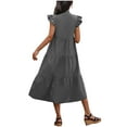 thumbnail image 6 of Womens Summer Dresses Casual Short Sleeve Round Neck Midi A Line Cotton Linen Sundress Gray XL, 6 of 7
