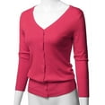 thumbnail image 3 of FashionOutfit Women's Solid Button Down V-Neck 3/4 Sleeves Knit Cardigan, 3 of 4