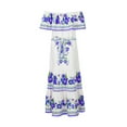 thumbnail image 4 of Robe Longue Style Mexicain à Épaules Dénudées pour Femmes, Mode Décontractée, Vacances, Manches à Volants, Imprimé de Fleurs, Robe Maxi (X-Grand Jaune), 4 of 5