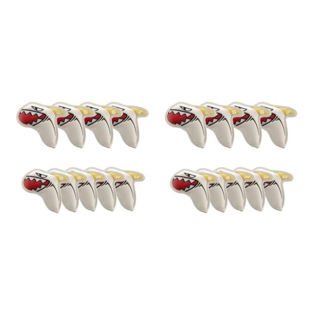 Advancent 9x Shark Golf Iron Head Covers PU Headcovers Leather Golf Club Blanco 9 piezas 2Conjunto