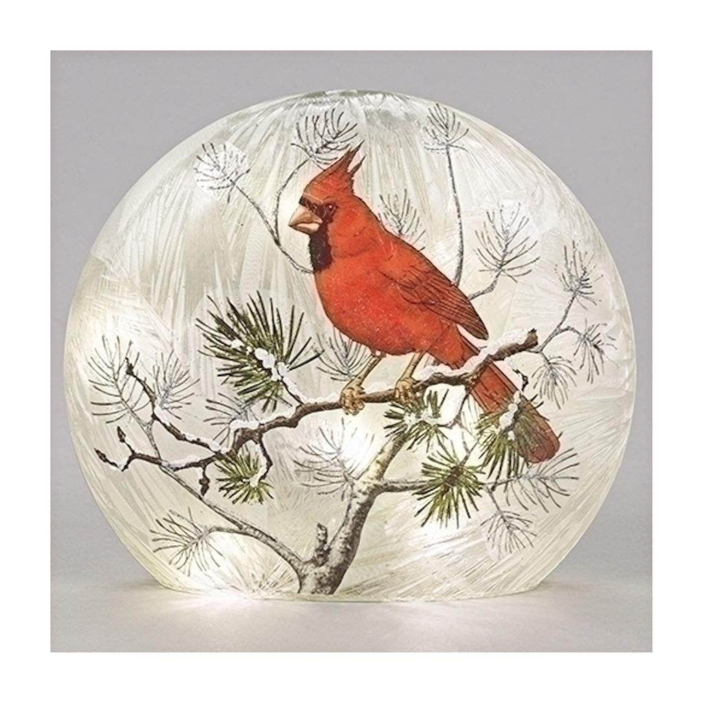 Roman 67717 8"LED GLASS CARDINAL FLAT DOME Christmas Glass Globes