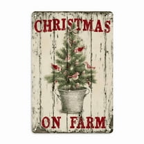 Vintage Gifts Christmas Tree Metal Signs, On The Farm Xmas Winter Holiday Signs Decor for Home Farmhouse, Winter Wall Art 8x12 Inch Decor Gifts, 2D Flat